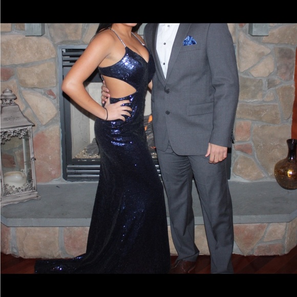 Midnight blue sequins prom dress - Picture 2 of 3